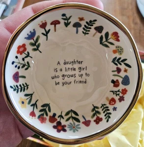 Natural Life Keramik 3" Floral Schmuck Schale TOCHTER, Freund Goldrand - Geschenkbox - Bild 1 von 5