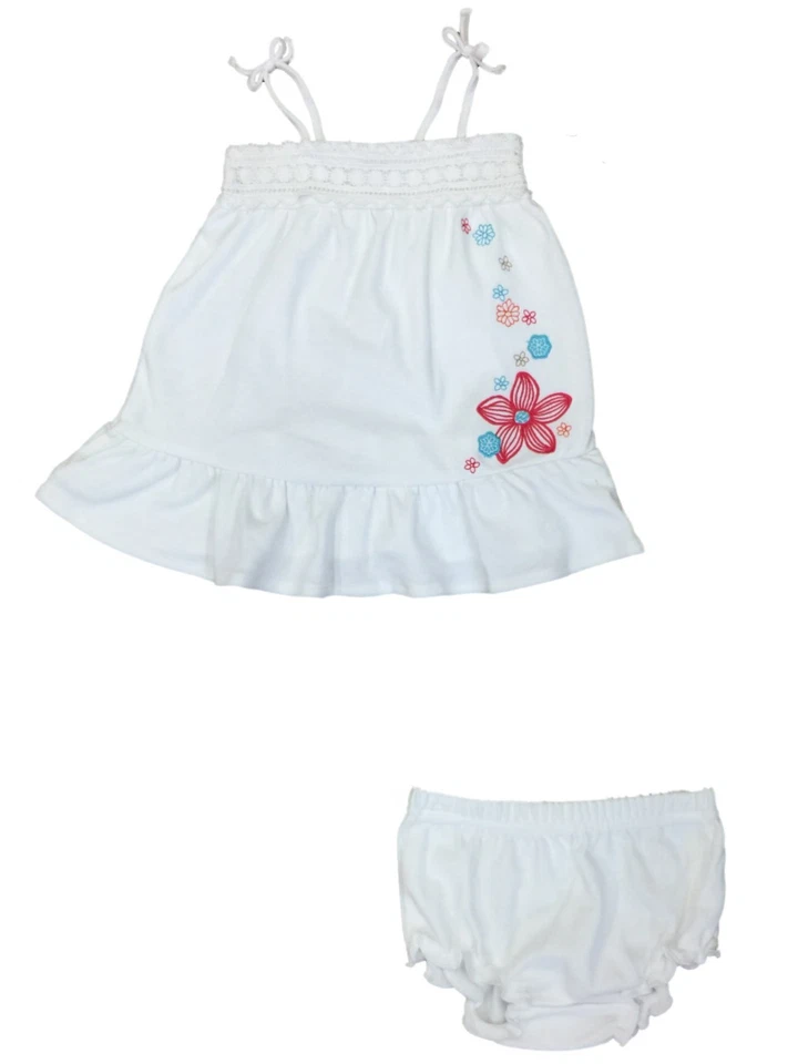 Infantil Niñas Blanco Floral Camiseta sin Mangas Hibisco Flor Pañal Cubierta 2 Piezas Conjunto 3m Foto 1 de 1
