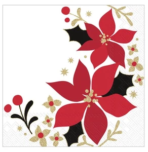 2 Confezioni Tovaglioli Cocktail Buon Natale PoinsettTovaglioli di Carta 40 Conti 5” X 5” - Foto 1 di 2
