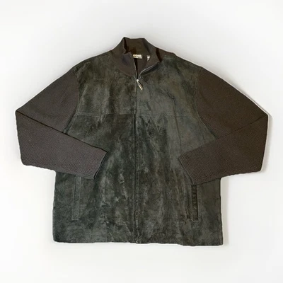 Chaqueta Suéter Brandini Negra Gamuza Cuero Lana Merino Cremallera Completa Para Hombre Talla Grande Foto 1 de 4