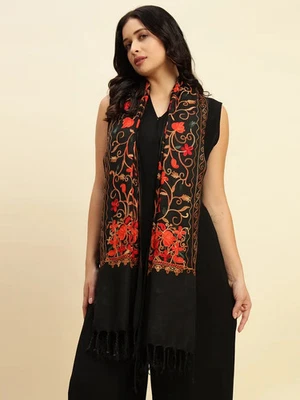 Acrylic Kashmiri Indian Designer Wool Shawl Embroidery Stole, 70cm x 200cm - Image 1 of 4