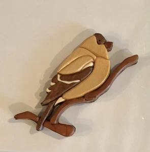 Targa artistica in legno intarsiato uccellino da appendere a parete artigianale firmata (132ia) - Foto 1 di 5