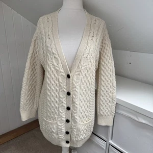 Aran Crafts Cardigan Size XL Cream Pure Merino Wool Cable Knit Pockets Ireland - Picture 1 of 11