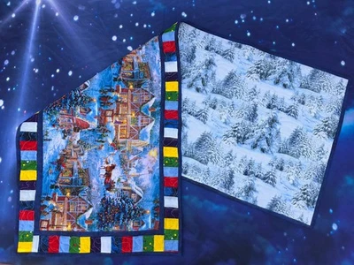 Handmade Quilted Table Runner Christmas snowy town horses country scenic - Image 1 of 4