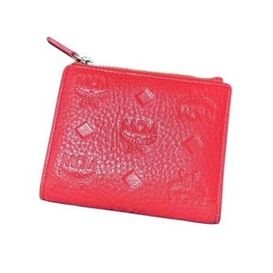 Auth. MCM Kompakte Geldbörse rot geprägtes Logo Leder - Bild 1 von 10