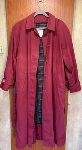 Vintage London Fog Trenchcoat Cranberry Rot Größe 18,5 Einreiher Karo Innenfutter - Bild 1 von 7