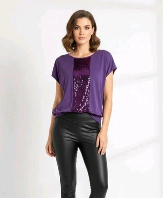 NWT Jon & Anna Purple Sequin Front Scoop Neck Short Sleeve Top  - Image 1 of 4