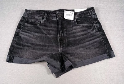 NWT American Eagle Mom Short Stretch Womens 12 Black Mid-Rise Cross Front 33x5.5 - Image 1 of 4