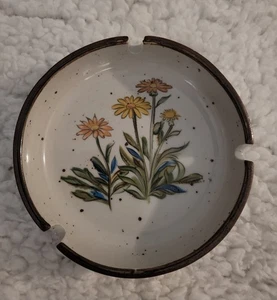 Vintage 70's Otagiri Ashtray Flowers Speckle Ware Stoneware Yellow Orange - Picture 1 of 4
