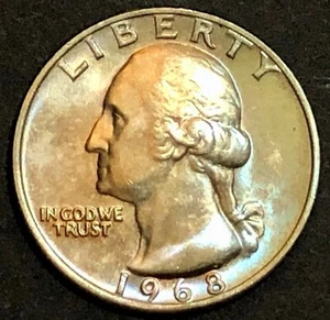 1968 P WASHINGTON QUARTER - EAGLE BACK - MS BU - TONED - VERY DETAILED - Picture 1 of 2