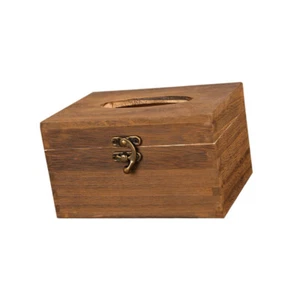 Wood Tissue Box Vintage Tissue Dispenser Retro Napkin Case Cover - Picture 1 of 12