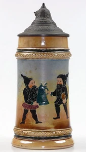 Bierkrug Zwerge Wilde Männer/Kerle Zinndeckel Diesinger 1860/1910 Jugendstil - Bild 1 von 8