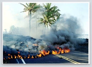 Kalapana Coast Big Island Hawaii Molten Lava Flow Covers Highway UNP Postcard - Picture 1 of 2