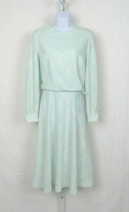 VTG 1960s SAKS FIFTH AVENUE SECRETARY DRESS SEAFOAM WHITE BOW POLY COTTON BLEND - Picture 1 of 11