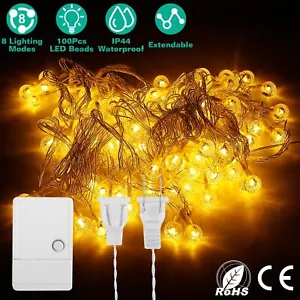 10m String Lights 100 Ball LED Fairy Lamps Plugged Light Xmas Party Decorations - Picture 1 of 8