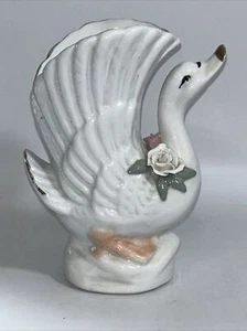 Swan Vase, Floral Swan Vase Ornament, 19cm tall, - Picture 1 of 14