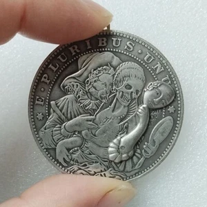 Movable Mechanism Coin Silver Plated Masked Girl Amazing Hobo Art - Picture 1 of 2