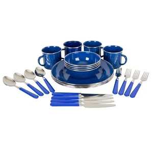 Dishes A Set for Camping- 24 Piece Enameled Dinnerware & Utensils Set for 4 Blue - Bild 1 von 8