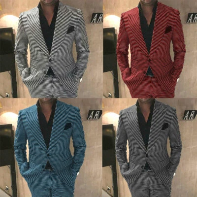 Trajes de hombres de negocios pata de gallo tweed novio graduación boda esmoquin solapa pico Foto 1 de 4