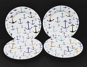 Ciroa Set of 4 Appetizer Tidbit Plates 6" AnchorsTeal Gold Coastal Nautical - Picture 1 of 3