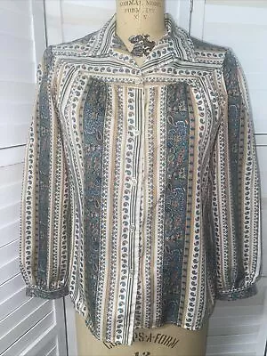 Camisa feminina vintage anos 80 verde floral paisley manga comprida tamanho 12 grande - Imagem 1 de 4