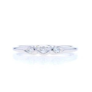 Jabel Diamond Art Deco Three-Stone Wedding Band - White Gold 18k Vintage Ring - Picture 1 of 9