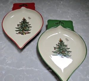 Spode Albero di Natale 7" Piatto Ornamento - Set di 2 in Scatola Originale - Foto 1 di 8