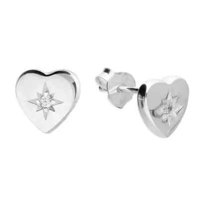Graffa Stella E Orecchini a Perno Cuore Argento Sterling 925 Marcato Britannico - Immagine 1 di 3