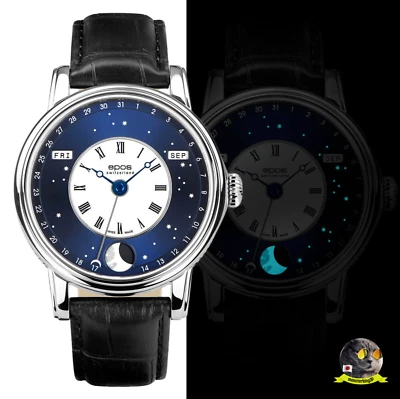 Relógio masculino EPOS 3439VBL OEUVRE-DART clássico fase da lua estilo V - Imagem 1 de 4
