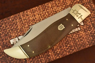 ROUGH RIDER RYDER TATER SKIN BROWN BURLAP LINEN MICARTA JUMBO CLASP KNIFE RR2329 - Image 1 of 4