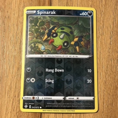 Spinarak 043/072 Shining Fates Reverse Holo Pokemon Card NM - Image 1 of 2