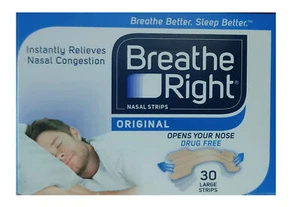Breathe Right Snoring Congestion Nasal Relief Original Large - 30 Strips X 2 - Picture 1 of 4