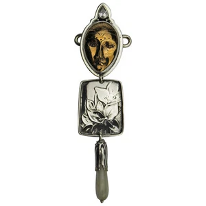 Tabra 925 Silver Onyx Lotus Goddess Connector Charm NEW in Esme's Vault CH601 - Picture 1 of 5