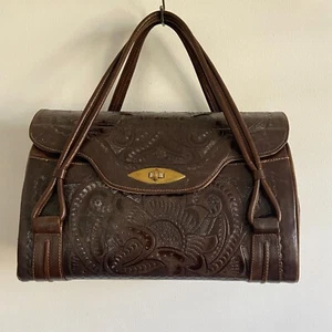 Vintage Boho Flores Bags Mexico Hand Tooled Brown Leather Bag Hand Made Frida - Picture 1 of 22