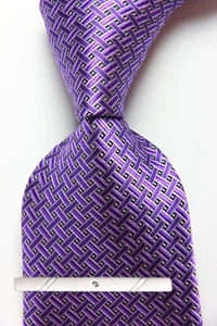 New Classic Checks Plaids Purple JACQUARD WOVEN 100% Silk Men's Necktie Tie - Picture 1 of 6