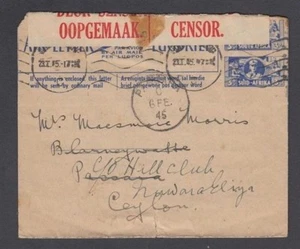 SOUTH AFRICA 1945 CENSORED POSTAL STATIONERY AEROGRAMME TO CEYLON (ID:677/D42876 - Picture 1 of 1