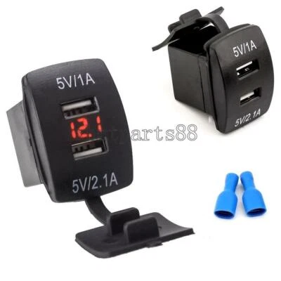 2 in 1 Dual USB Charger Red LED Digital Display Voltmeter 12-24V for Motorcycle - Image 1 of 4