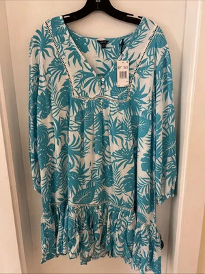 NWT Women’s Size L Buffalo David Button Blue & White Island Print Haven Dress - Image 1 of 4