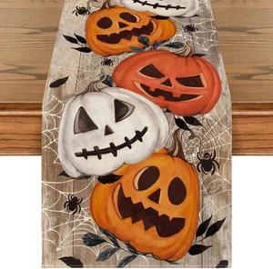Halloween Tischläufer Kürbisse Spinnennetz Jack O Laterne Herbst Dekor 40x140cm - Bild 1 von 12