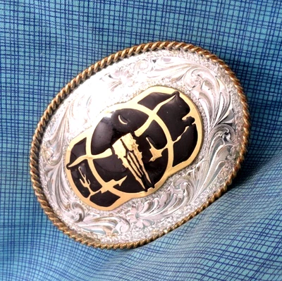 Montana Silversmiths Desert Cowboy Belt Buckle Skull Cactus Western Vtg  .GMP465 - Image 1 of 4