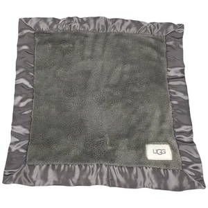 UGG Soft Satin Trim Baby Plush Lovey Comfy Security Blanket Dark Grey 35 cm Vg - Picture 1 of 9