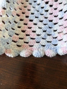Pink, White And Blue Crochet Baby Blanket Afghan Handmade - Picture 1 of 4