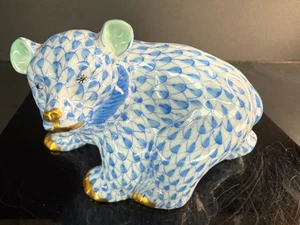 Herend Blue Fishnet Walking Baby Bear Cub Figurine 15362 - Picture 1 of 9