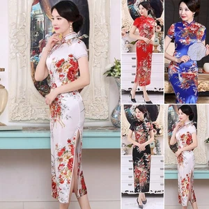 Floral Print Short Sleeve Cheongsam Dress Traditional Chinese Dress for Women - Picture 1 of 28