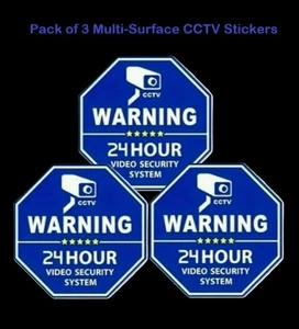 3er Pack Blau Vinyl CCTV Warnung Selbstklebend Wetterfest Fenster Aufkleber - Bild 1 von 5
