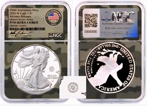2025-W $1 PROOF ASE 250th ANNIVERSARY OF THE ARMY W/PRIVY PF70 A/R GAUDIOSO - Picture 1 of 2