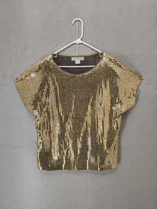 Camisa De Colección Norton McNaughton Para Mujer 16 Lentejuelas Doradas Malla Disco Top Brillante Años 80 - Imagen 1 de 17