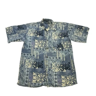 Camisa Hawaiana Brandini Para Hombre XXL Azul Geométrica Pura Seda Abotonada Playa Foto 1 de 4