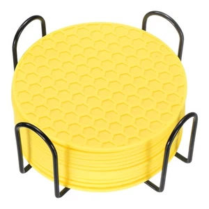 12 Pcs Silicone Coasters with Holder, 4 Inch Round Coaster for Drink, Yellow - Picture 1 of 6
