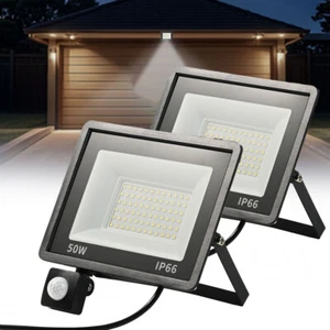 2x LED Fluter Außen Strahler Scheinwerfer mit Bewegungsmelder Garten Lampe 50W - Bild 1 von 15